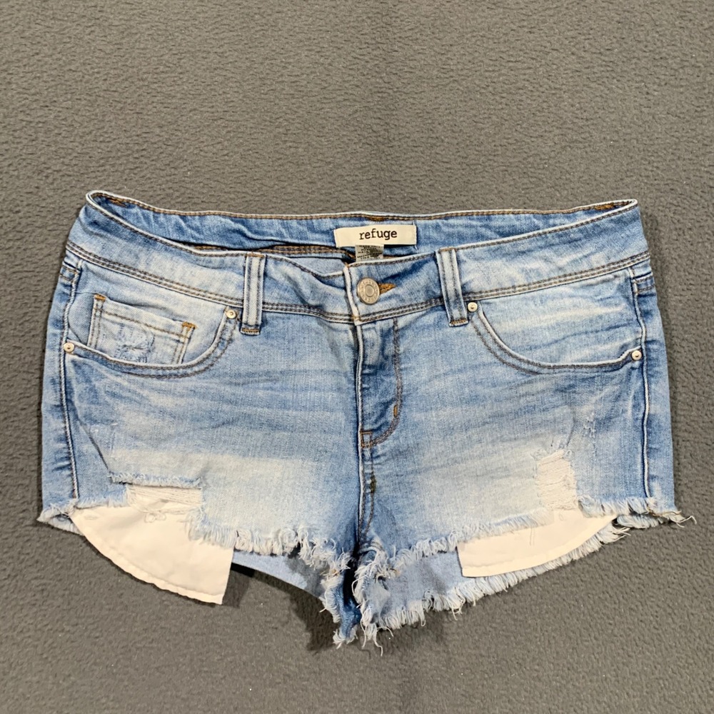 Refuge Denim Shorts Womens 6 Light Wash Distressed Frayed Hem Cut Off Y2K Summer